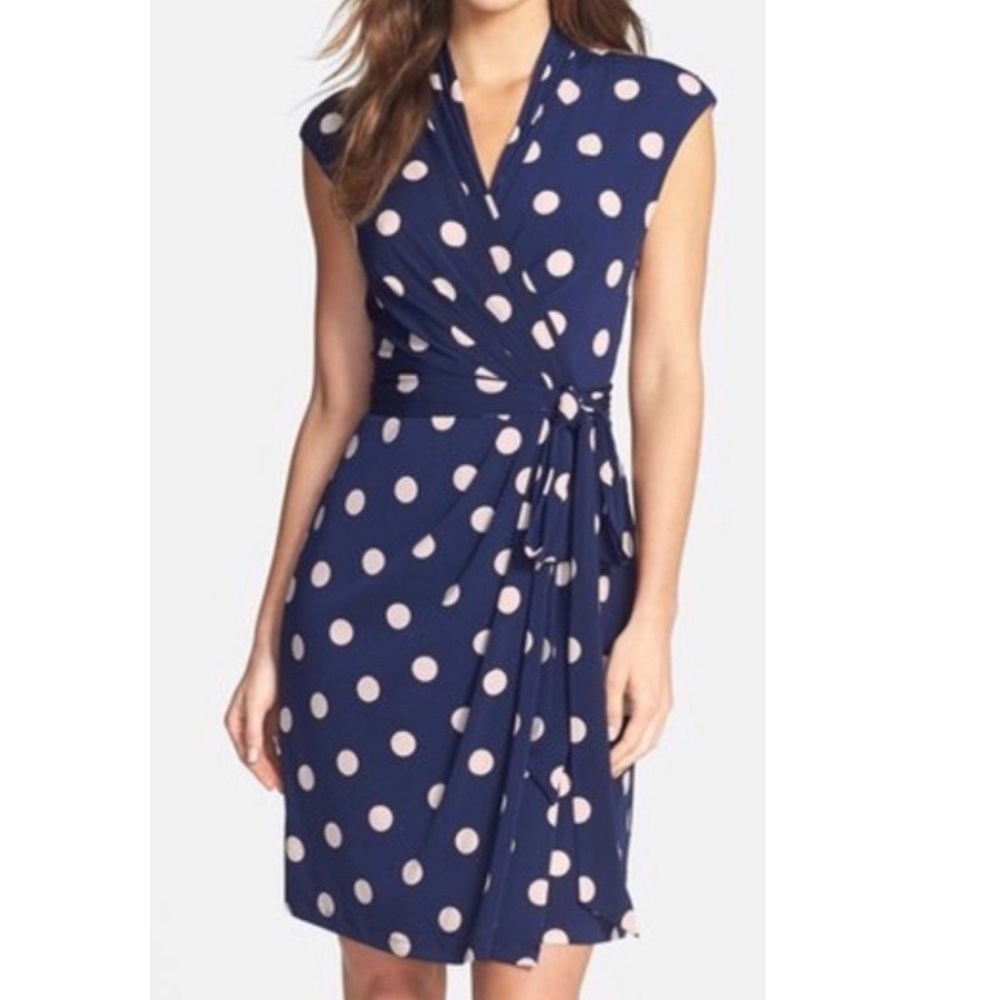 MissMoly Navy Wrap Dress with White Dots (L)